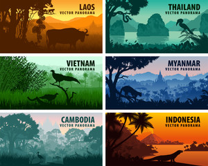 Vector panorama of Laos, Vietnam, Cambodia, Thailand, Myanmar, Indonesia © Save Jungle