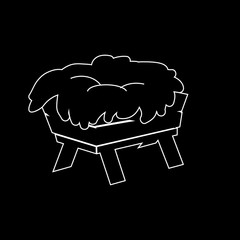 Christmas Empty Jesus Manger Vector Outline Icon Symbol Design. Vector Christmas illustration isolated on black background