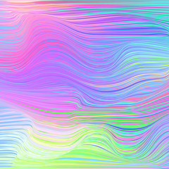 Vector warped lines colorful background. Modern abstract creative backdrop with multicolor variable width stripes. Twisted stripes optical illusion. Moire waves.