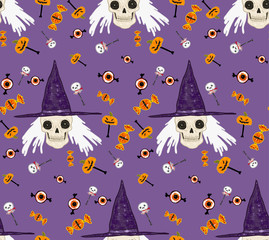 Halloween seamless pattern witch hat background colorful. Vector illustration