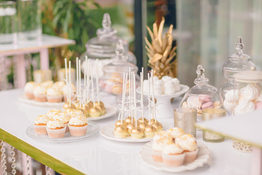 Wedding Candy Bar Table. Cakes And Other Sweets