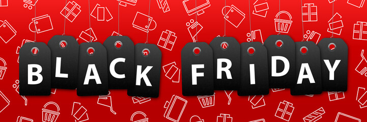 Vector realistic isolated promo banner for Black Friday for decoration and covering on the dark background. Concept of discount and sale.