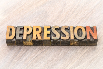 depression word abstract in wood type