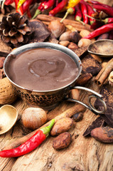 Melting chocolate,spice and nuts