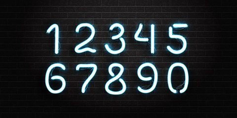 Vector set of realistic isolated neon font numbers for decoration and covering on the wall background.