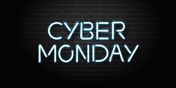Vector realistic isolated neon sign of Cyber Monday lettering for decoration and covering on the wall background. Concept of sale and discount.