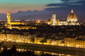 Fototapeta na wymiar Panorama view of Florence after sunset from Piazzale Michelangelo