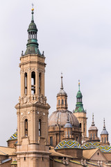 The Cathedral-Basilica of Our Lady of Pillar - a roman catholic church, Zaragoza, Spain. Copy space for text. Vertical.