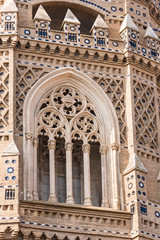 Fototapeta na wymiar The Cathedral of the Savior or Catedral del Salvador in Zaragoza, Spain. Close-up. Vertical.