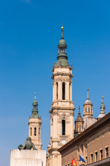 The Cathedral-Basilica of Our Lady of Pillar - a roman catholic church, Zaragoza, Spain. Copy space for text. Vertical.