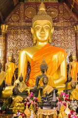 Statues of Buddhist gods, Louangphabang, Laos. Close-up. Vertical.