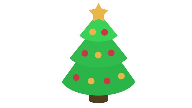 Christmas tree icon with star and baubles appearing animation 