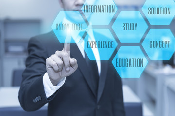 Finger of businessman with sunlight,Push to future concept,Infographic choice for choose,Botton to interface