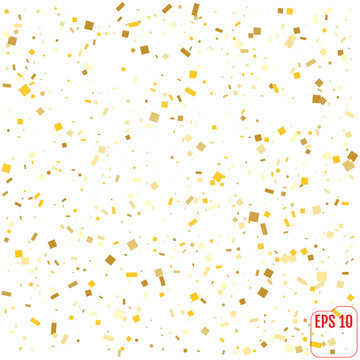 Gold confetti celebration isolated on white background. Falling golden abstract decoration for party, birthday celebrate, anniversary or Christmas, New Year. Festival decor Vector illustration