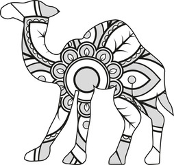 Vector illustration of a mandala camel silhouette
