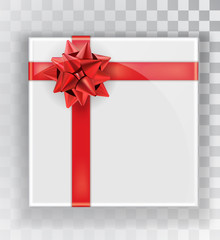 Gift Box. White Christmas gift boxes isolated on a transparent background. Green box with a colorful elegant bow. Realistic vector object isolated