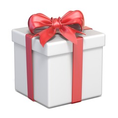 White gift box and red ribbon bow 3D