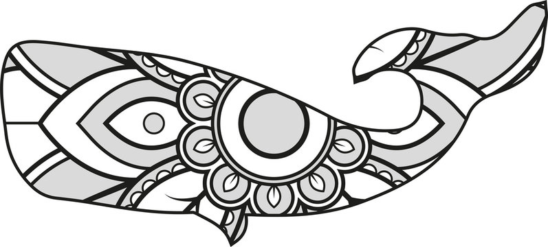 Vector illustration of a mandala whale silhouette