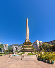 Panoramic view of Altamira's Obelisk on a sunny day with blue skies in Francia Square (A.k.a. Plaza...