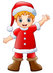 Cartoon boy wearing santa claus costume 