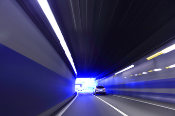 Car driving in the tunnel