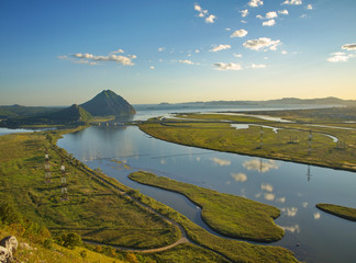 View on mount Sister and river Partizanskaya from the mountain top Brother, Primorsky Krai, Russia.