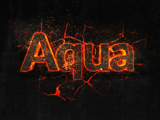 Aqua Fire text flame burning hot lava explosion background.