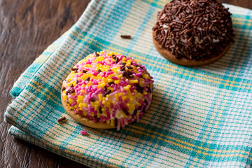 Marshmallow biscuits with colored sugar sprinkles
