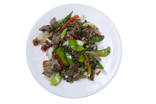 Asian Thai oriental food Stir fried black pepper meat beef