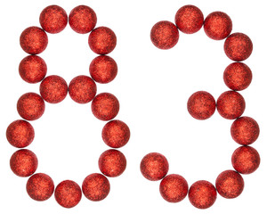 Numeral 83, eighty three, from decorative balls, isolated on white background