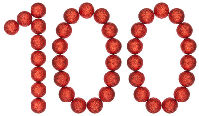 Numeral 100, one hundred, from decorative balls, isolated on white background
