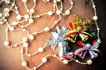 Christmas tree decorations, twinkle crystal beads, silver and golden bell, silver shoes. Make Christmas moment with member family and friends.