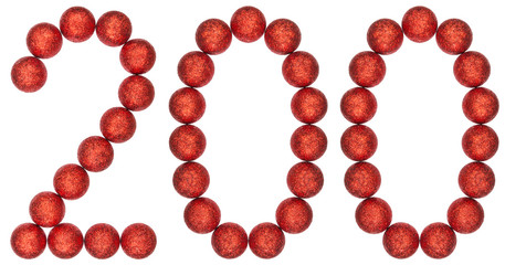 Numeral 200, two hundred, from decorative balls, isolated on white background