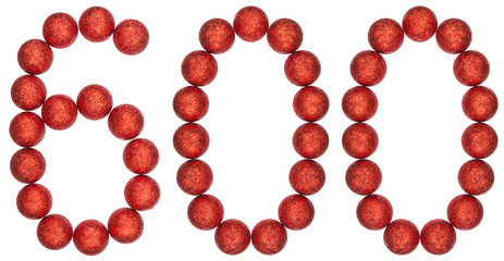 Numeral 600, six hundred, from decorative balls, isolated on white background