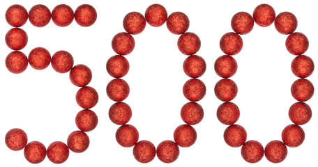 Numeral 500, five hundred, from decorative balls, isolated on white background