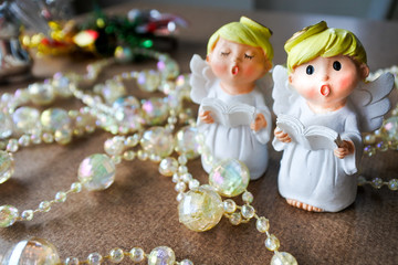The angles sing, in the collection of christmas tree decorations. Season greeting of family and friend.