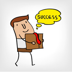 Business man happy with success time , Doodle cartoon design  