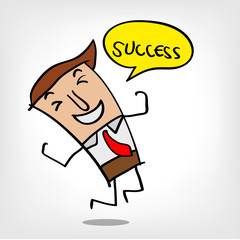 Business man happy with success time , Doodle cartoon design  
