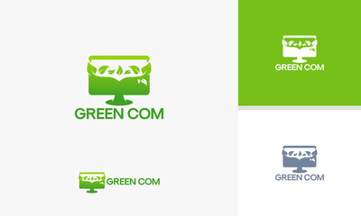 Green Computer logo template, Nature Computer Technology logo designs vector