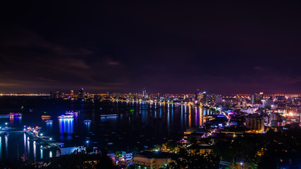  Pattaya city   in twilight time and midnight time ,  Thailand