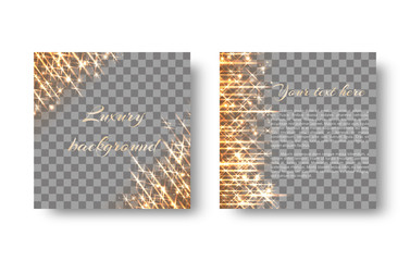Shimmering background with shining golden sparkles and sunlight on a transparent backdrop.