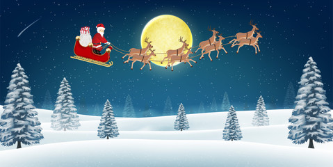 santa claus with reindeer on winter forest hill © siiixth