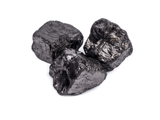 black bituminous coal on white background