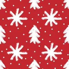 Wallpaper murals Christmas motifs Repeated silhouettes of trees and snowflakes painted with rough brush. New Year seamless pattern. Sketch, watercolor, graffiti.