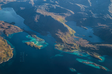 Naklejka na ściany i meble Lofoten islands, Norway, from an airplane