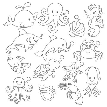 Doodle under the sea with variation style 