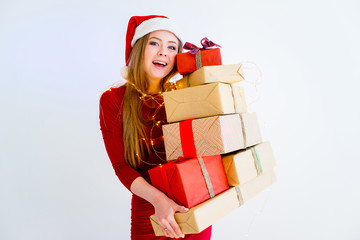 Girl with christmas boxes