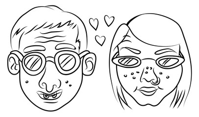 Cartoon vector illustration of nerd geek girl and boy couple