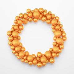 Christmas Wreath Made of Gold Bubbles. 3d render