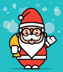 Cartoon cute Santa Claus carrying a gift and wish you Merry Christmas, vector character mascot illustration